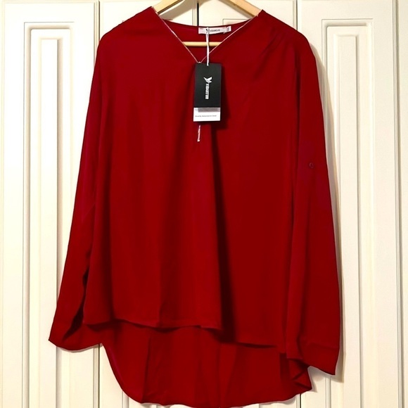 Yidarton Long-Sleeved Red Half-Zip Blouse Size XXL NWT - Picture 1 of 6